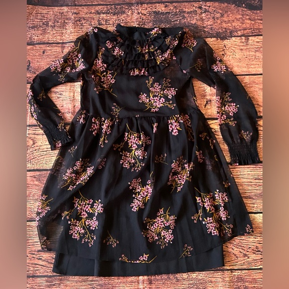 Who What Wear Chiffon Mini Dress Long Sleeve Floral Ruffle Trim Pullover Size XS - Picture 2 of 12